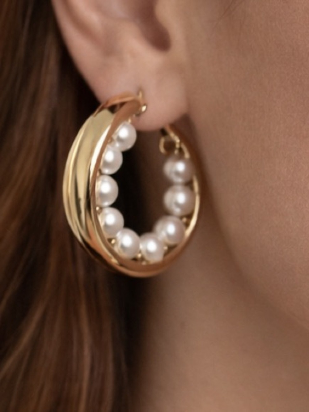 Joe Fresh Goldtone Pearl Fashion Hoop Earrings NWT MSRP $12